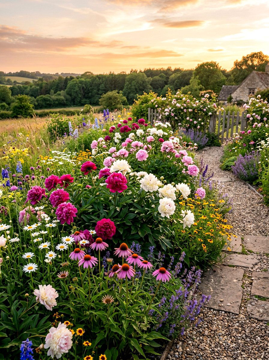 Mixed Perennial Peony Garden - 30 peony border ideas