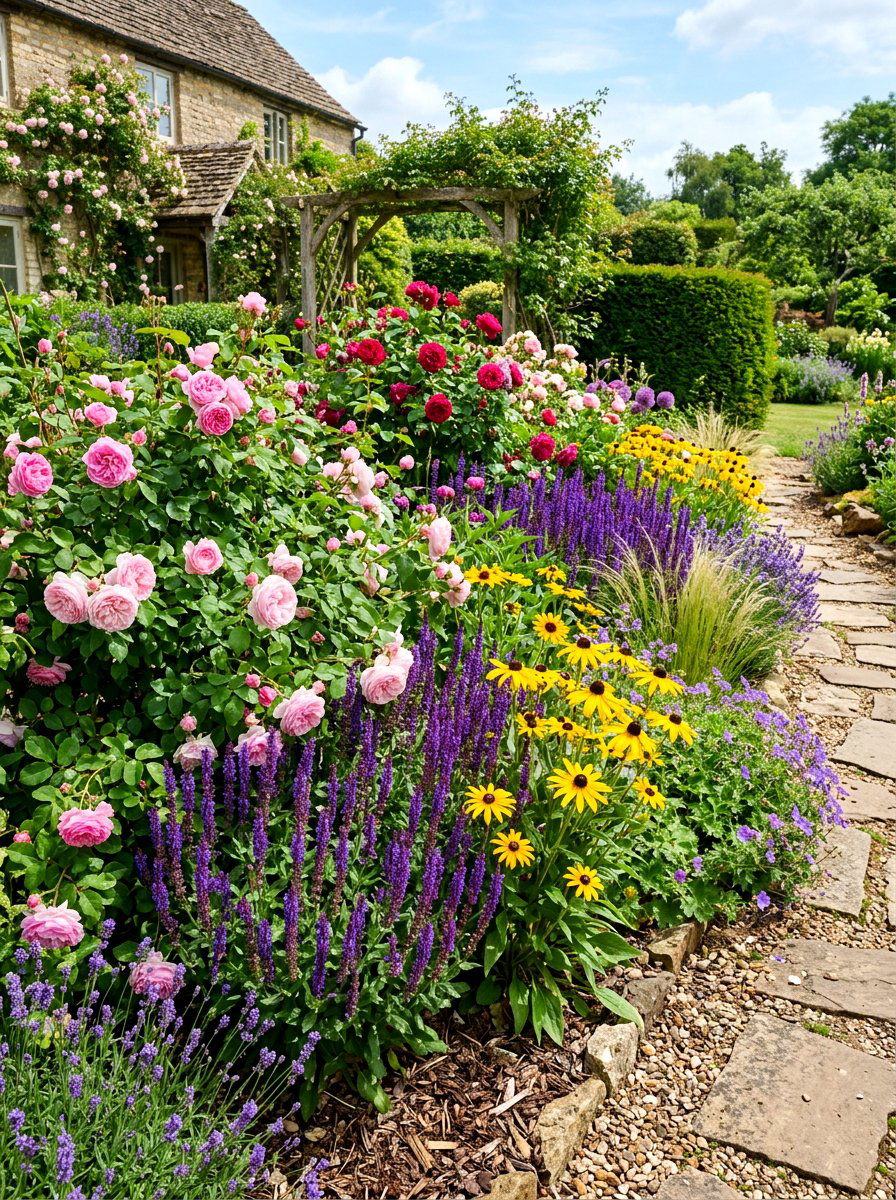 Mixed Perennial Rose Bed - 30 backyard rose garden ideas