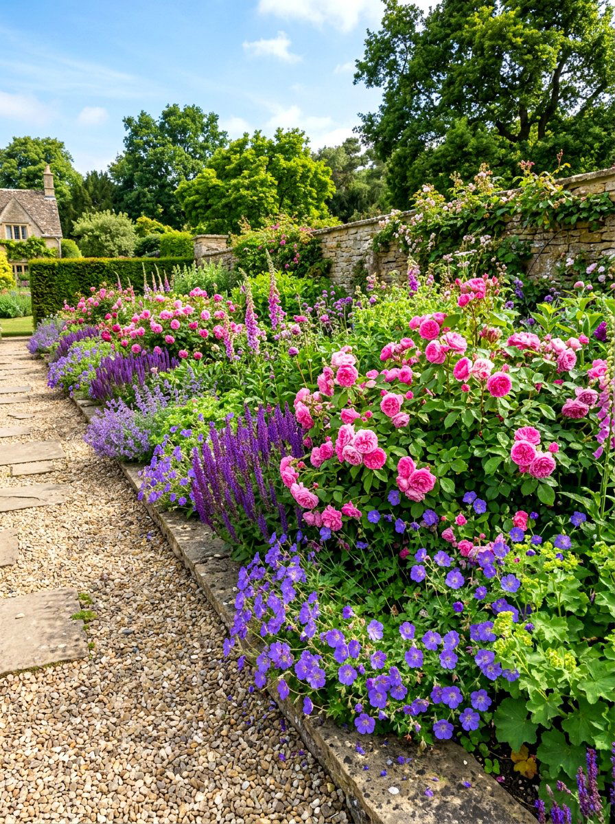 Mixed Perennial Rose Border - 30 cottage rose border ideas