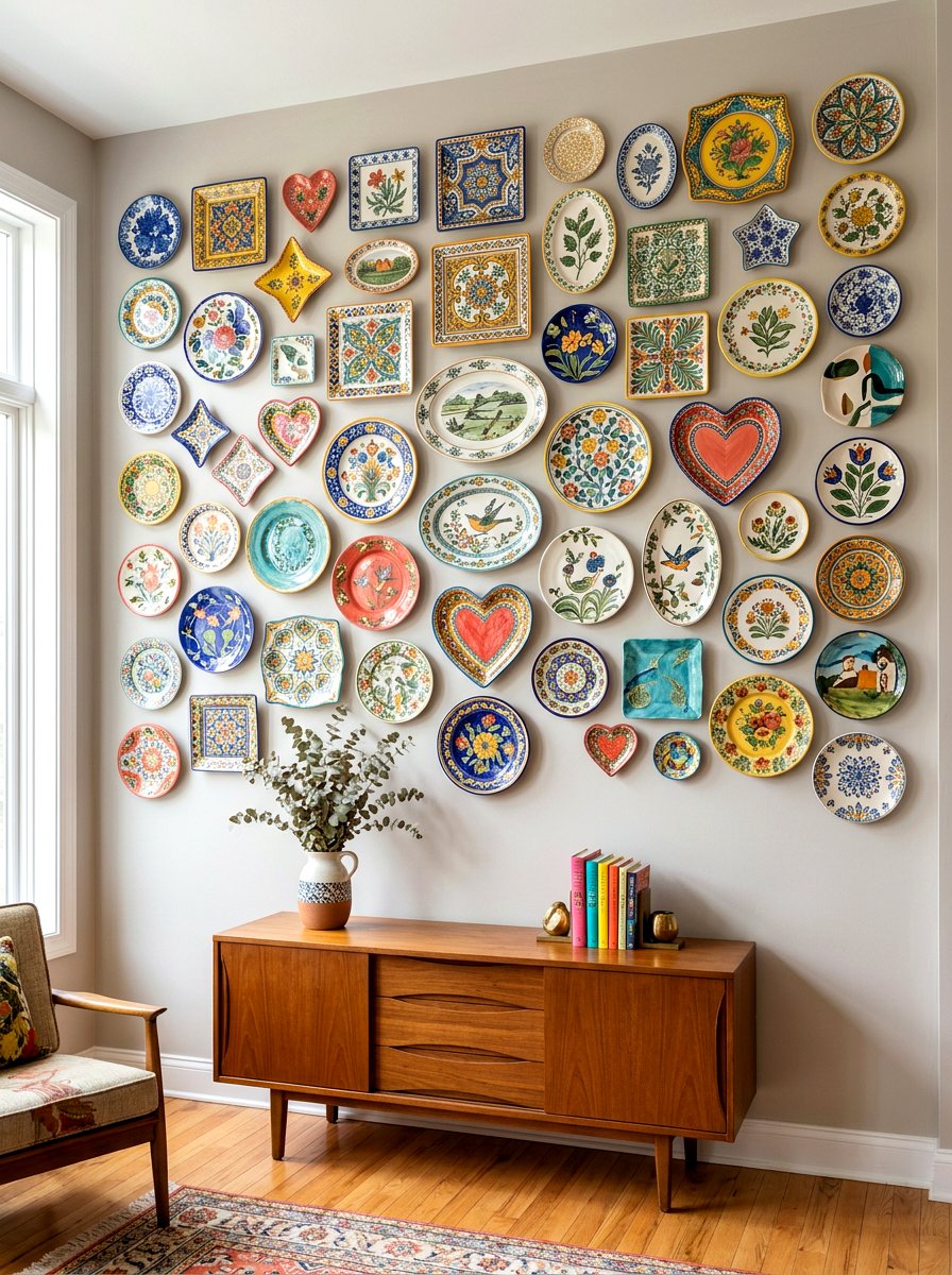Mixed Shape Plate Wall - 30 plate wall dining room ideas