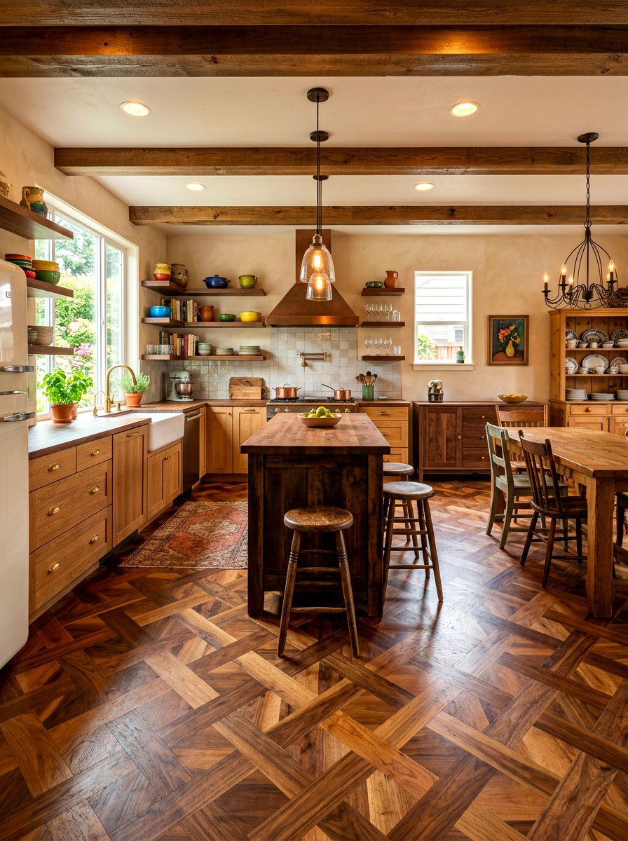 Mixed Species Parquet Floor - 30 parquet kitchen floor ideas