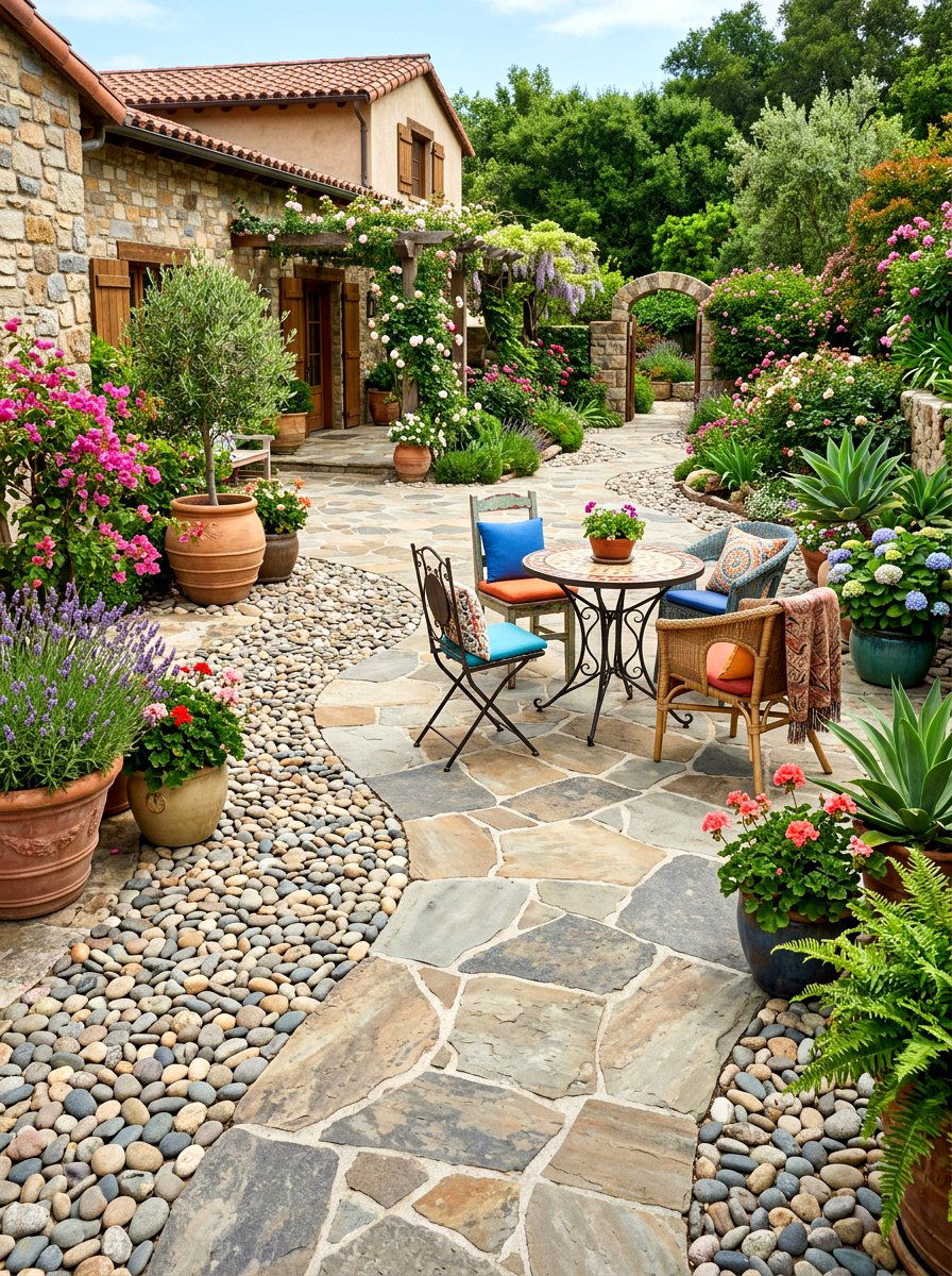 Mixed Stone Courtyard - 30 stone courtyard patio ideas