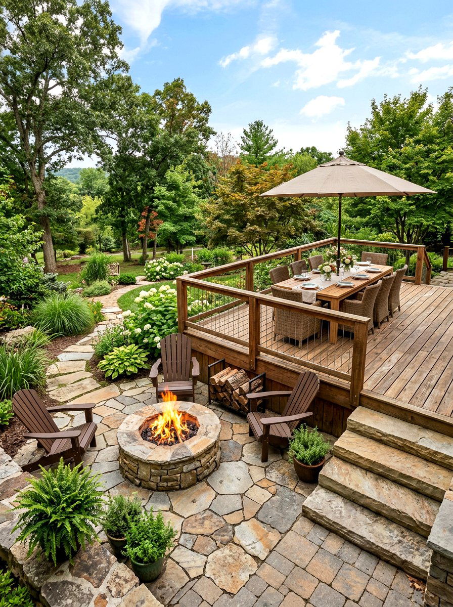 Mixed Stone Elements - 30 two level deck ideas