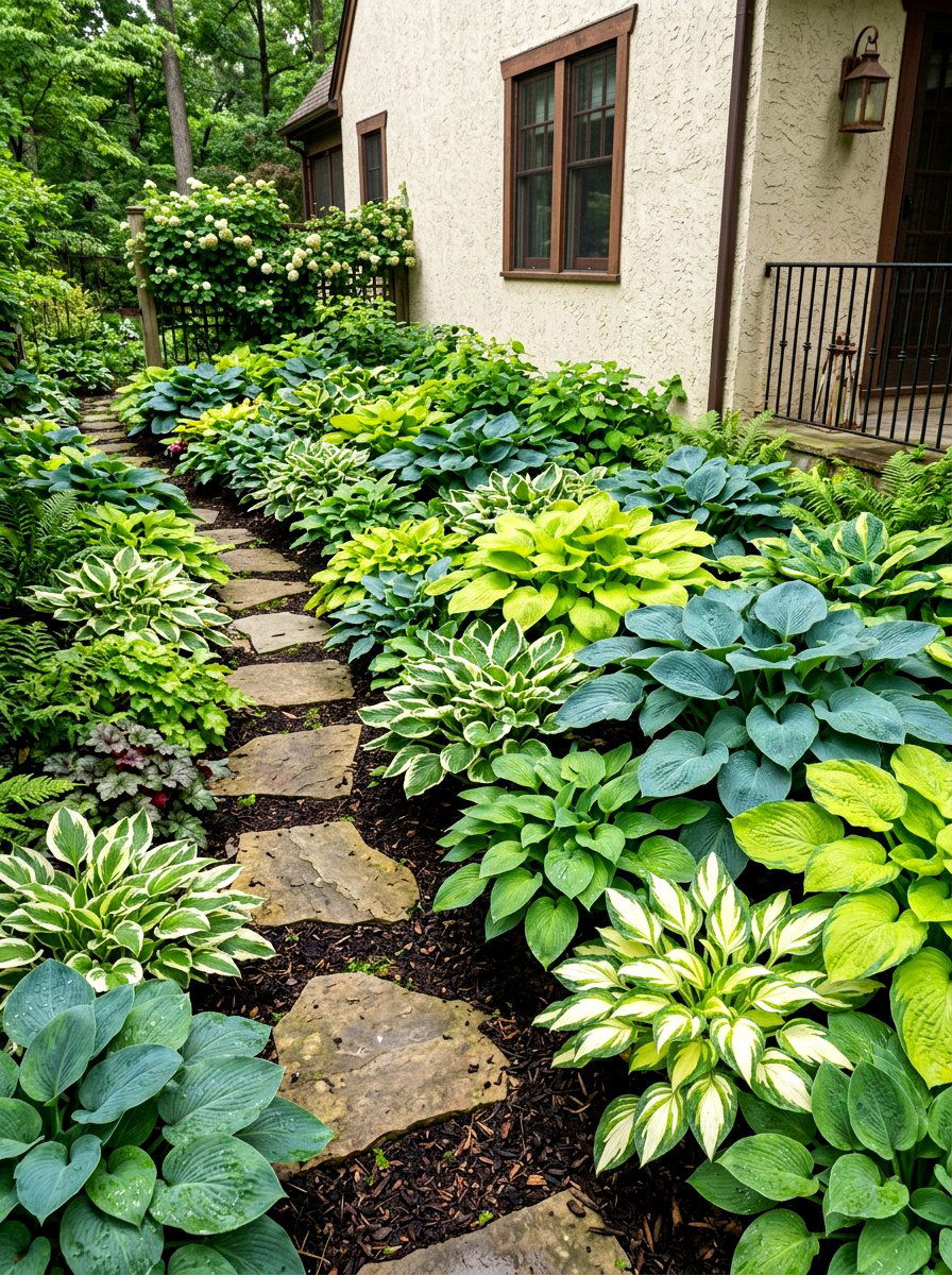 Mixed Texture Hosta Bed - 30 side yard flower bed ideas