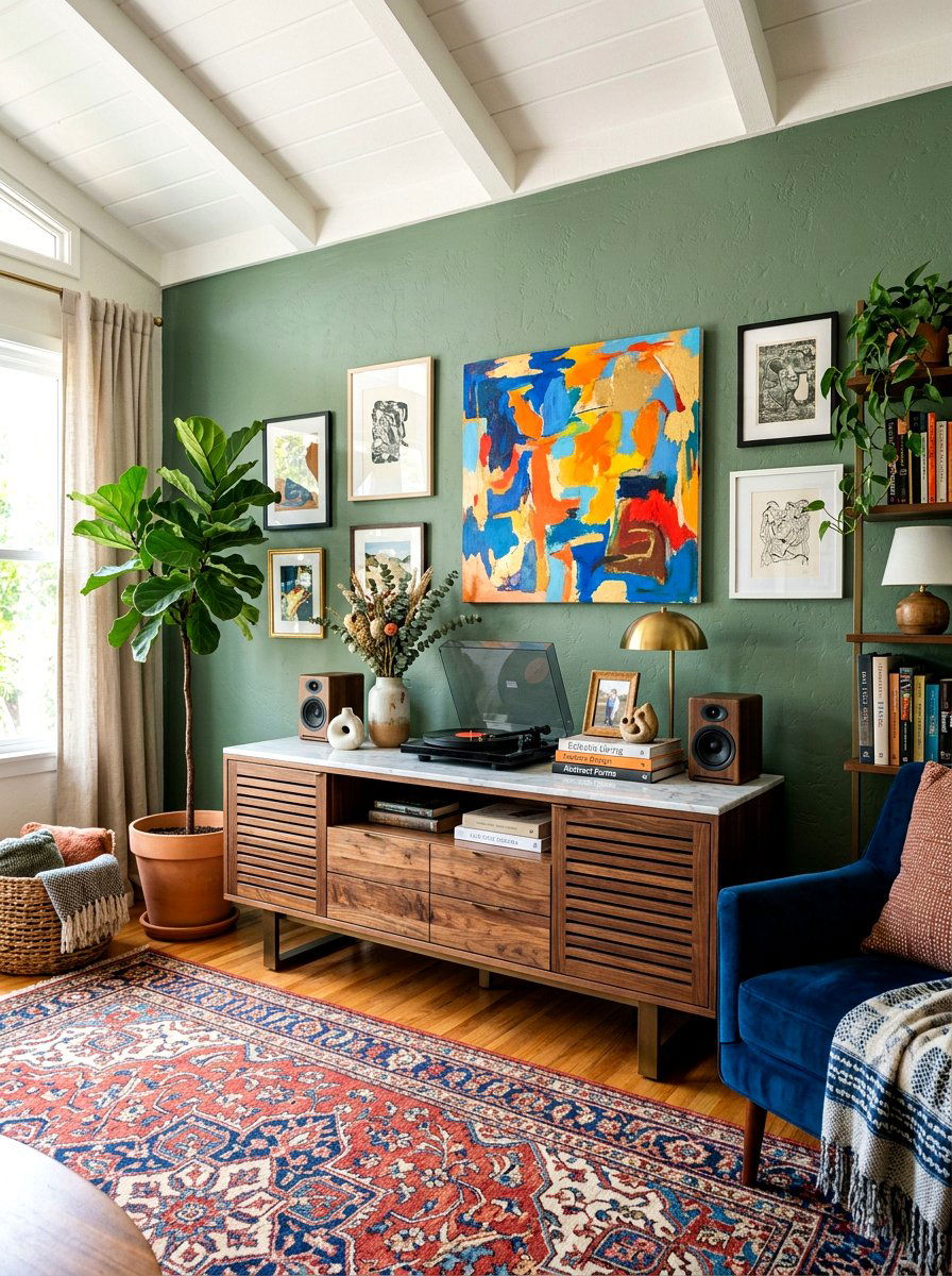 Mixed Texture Media Console - 30 TV over console ideas