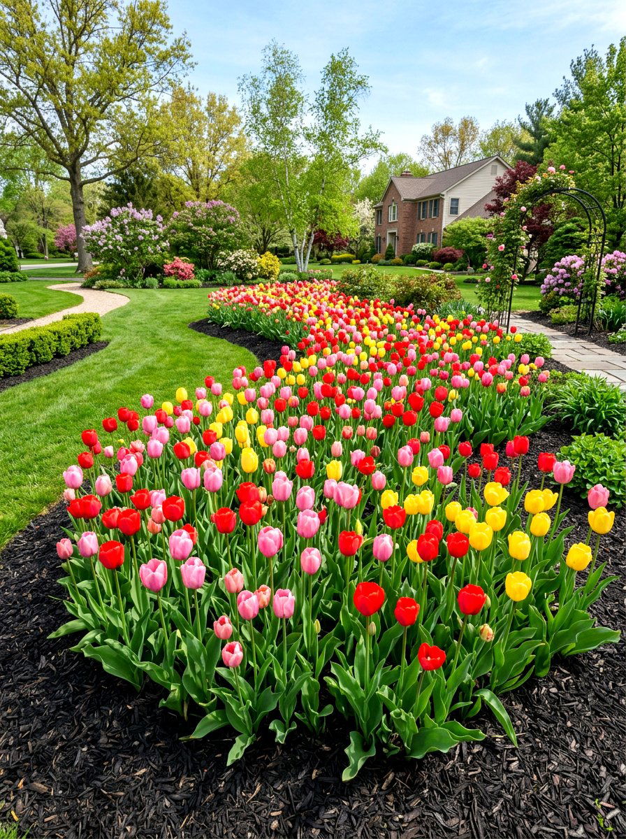 Mixed Tulip Flower Bed - 30 spring bulb border ideas