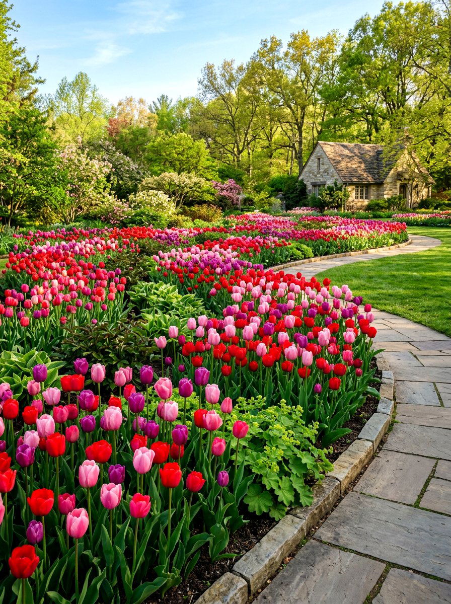 Mixed Tulip Garden - 30 early spring flower bed ideas