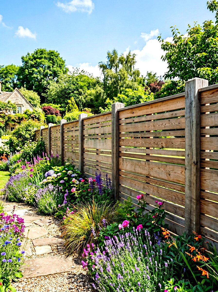 Mixed Width Wood Fence - 30 horizontal fence ideas