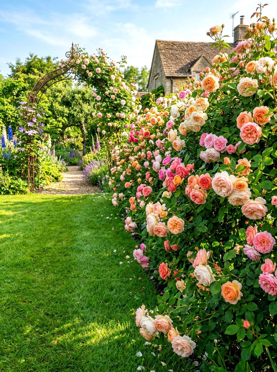 Mixed color rose hedge - 30 rose hedge ideas