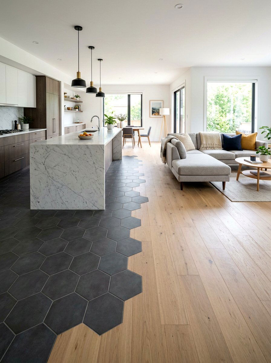 Mixed floor materials - 30 broken floor plan ideas