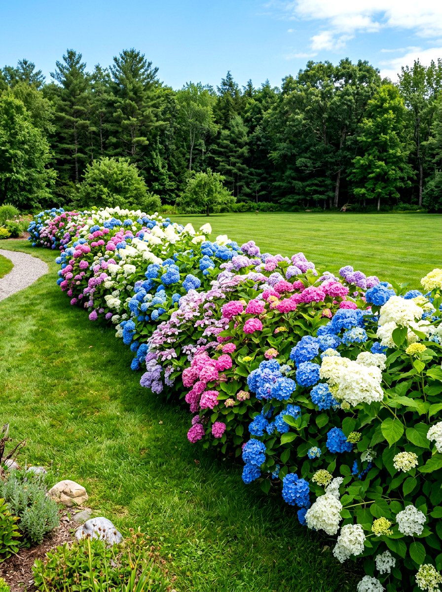 Mixed hydrangea flower hedge - 30 hydrangea hedge ideas