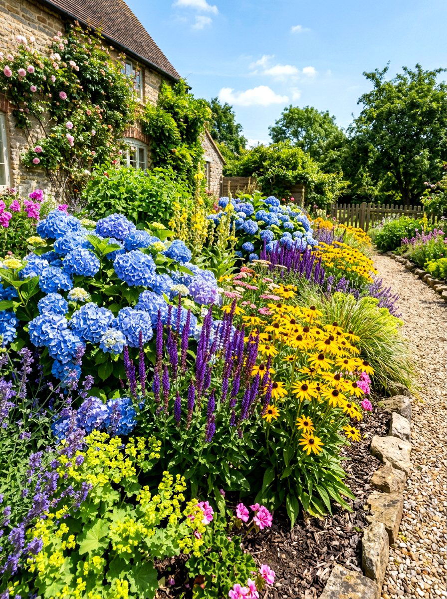 Mixed hydrangea perennial bed - 30 hydrangea border ideas