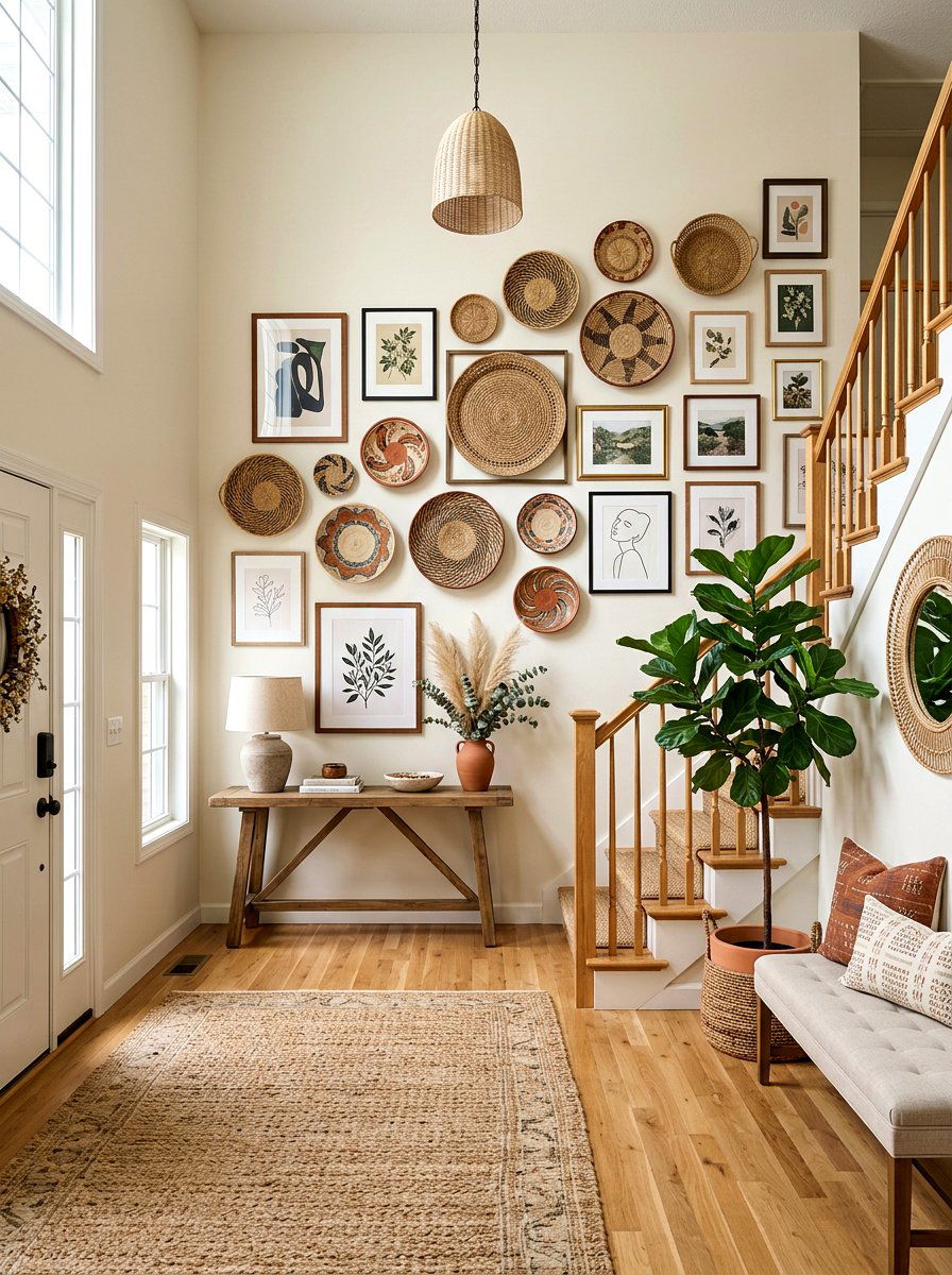 Mixed media foyer gallery - 30 salon wall entry ideas