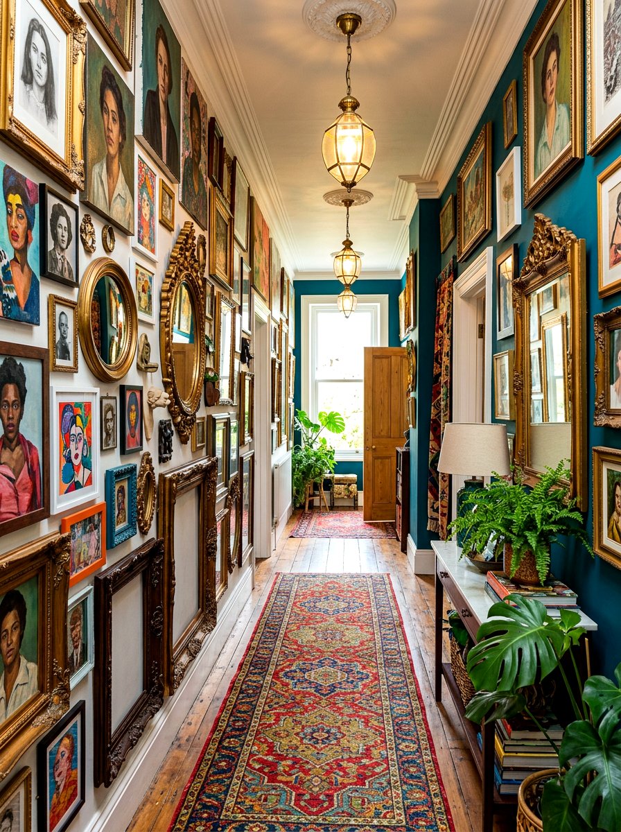 Mixed media portrait wall - 30 vintage portrait wall ideas