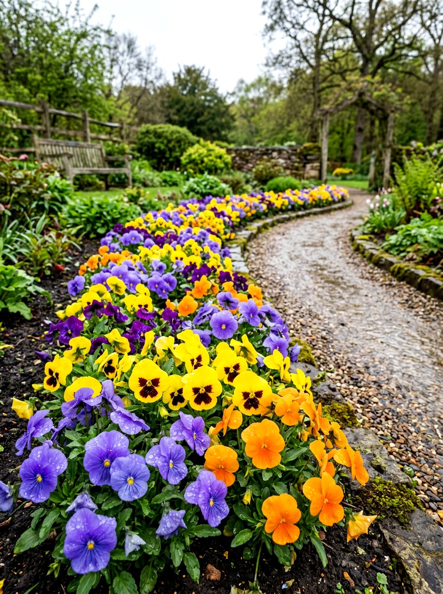 Mixed pansy border - 30 annual flower border ideas