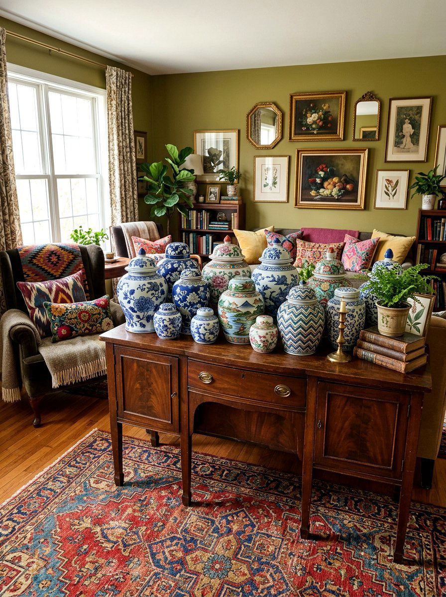 Mixed pattern ginger jar - 30 ginger jar living room ideas