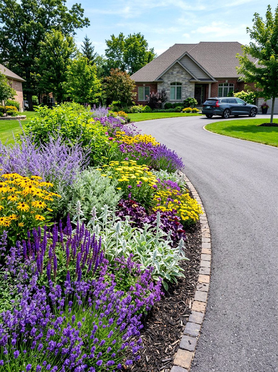 Mixed perennial driveway border - 30 driveway side garden ideas