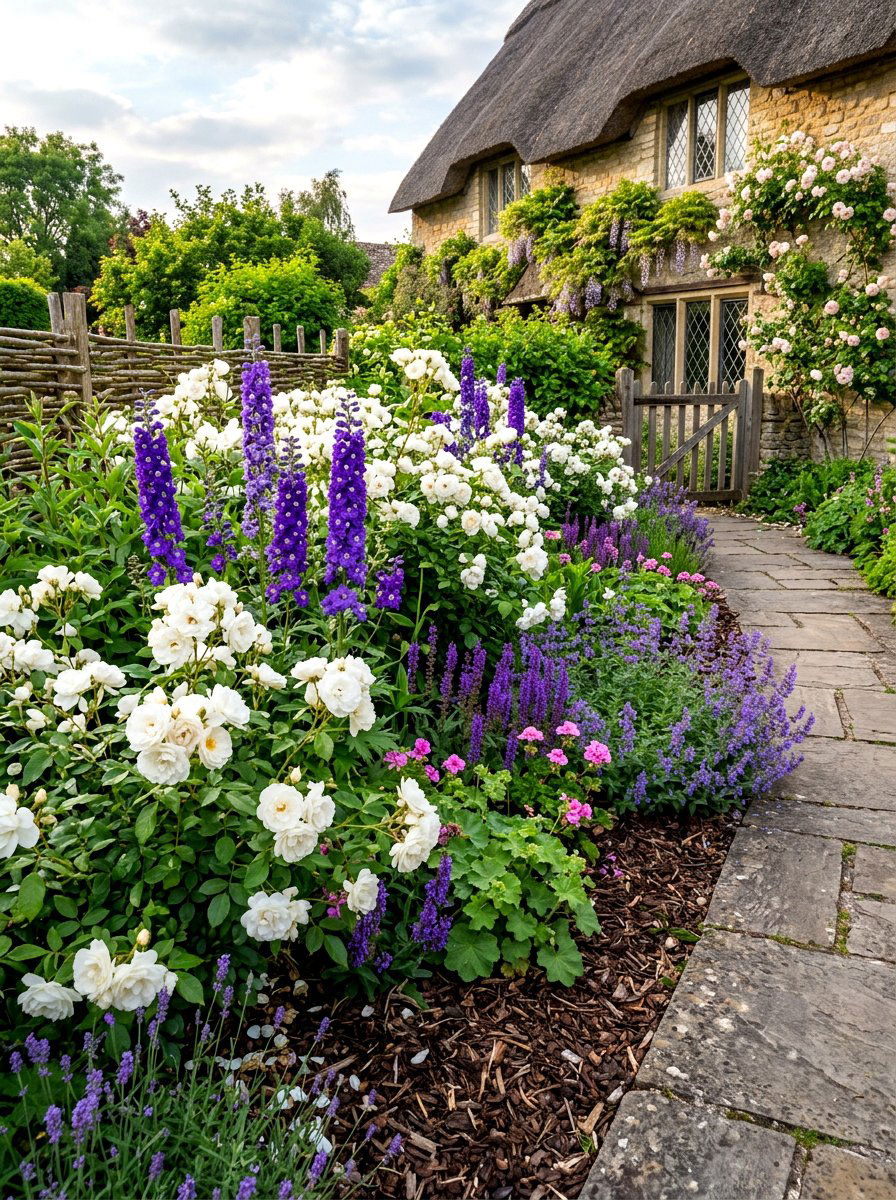 Mixed perennial rose bed - 30 cottage rose border landscaping ideas
