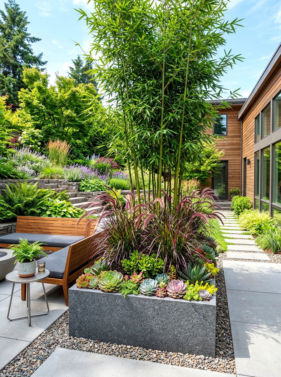 Mixed plant bamboo planter - 30 bamboo planter screen ideas