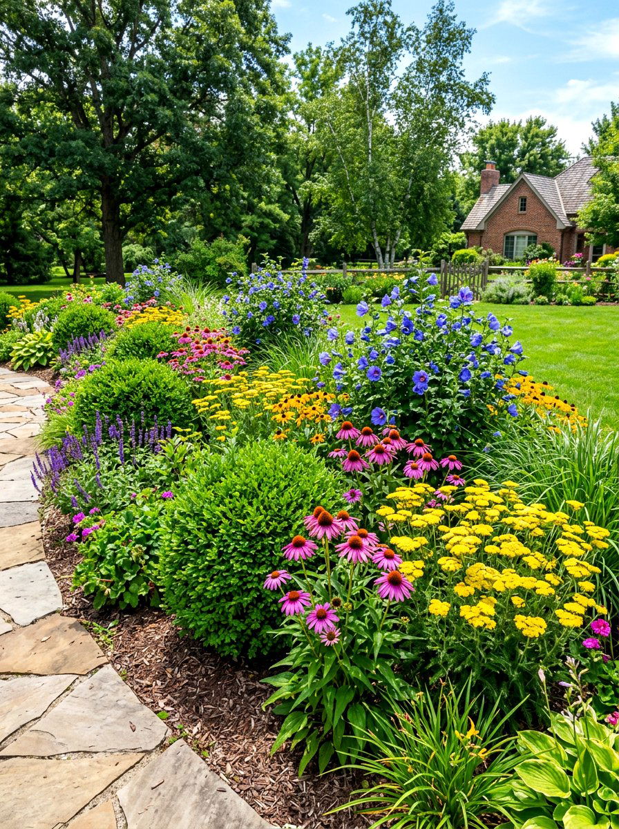 Mixed shrub and perennial bed - 30 flower bed layout ideas