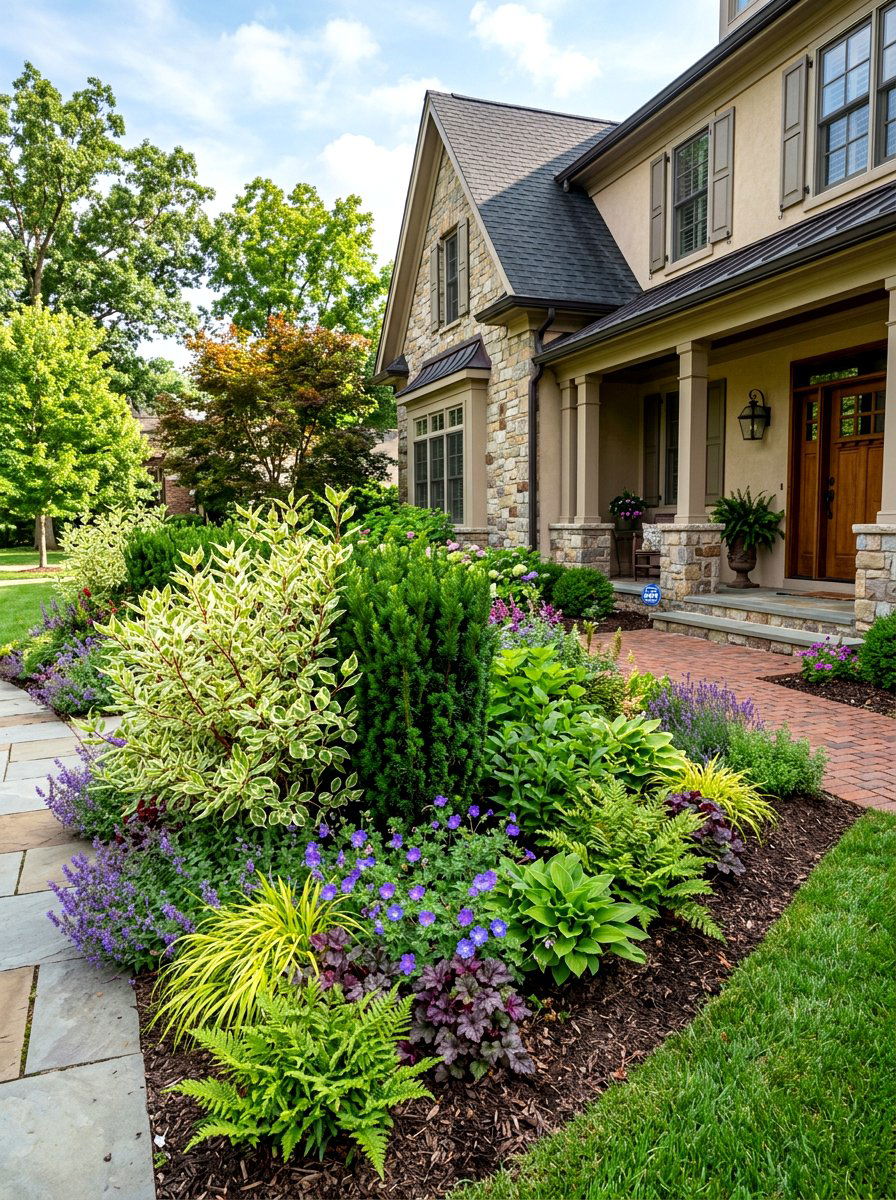 Mixed shrub border for house - 30 foundation landscaping ideas