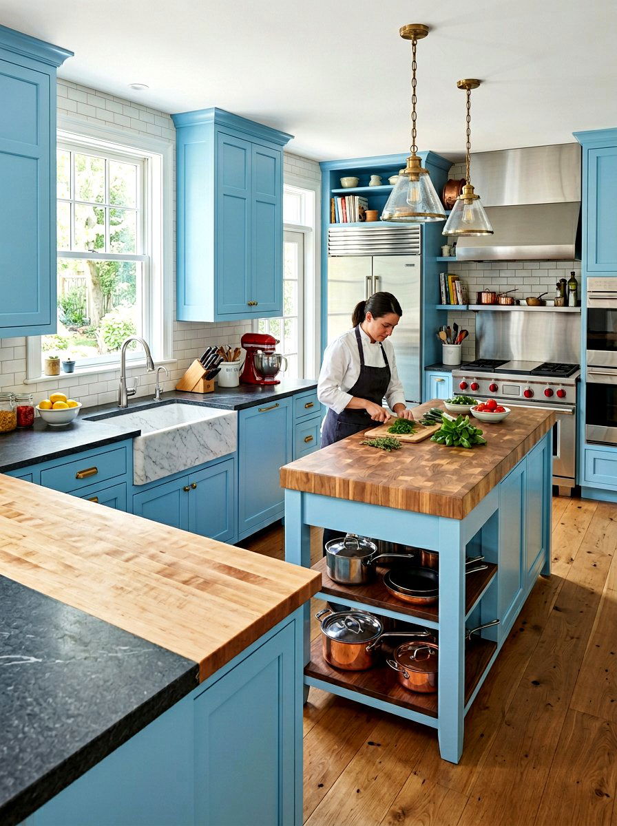 Mixed stone and butcher block counters - 30 butcher block countertop ideas