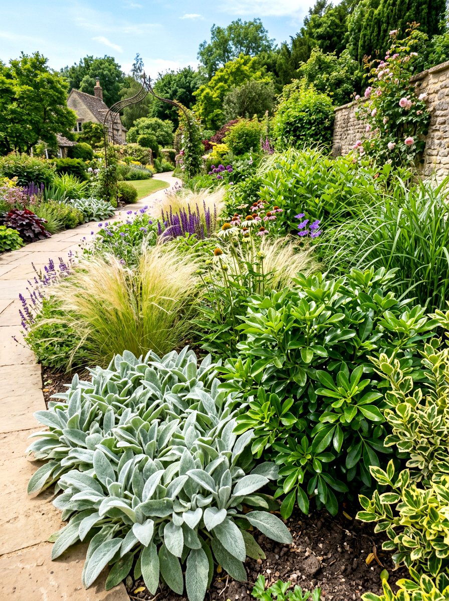 Mixed texture plant border - 30 small front garden border ideas