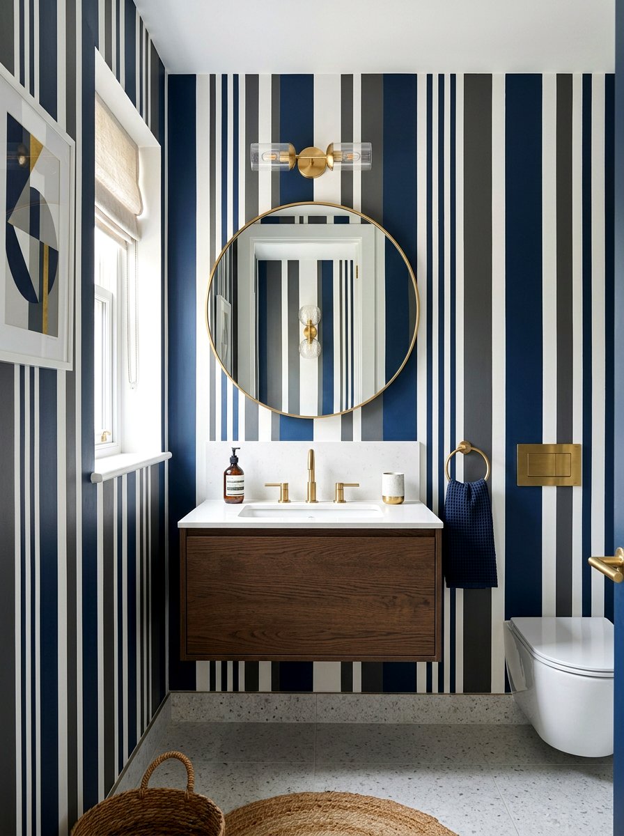 Mixed width striped walls - 30 striped powder room ideas