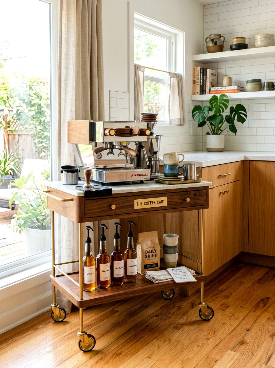 Mobile Coffee Bar Cart - 30 rolling cart storage ideas