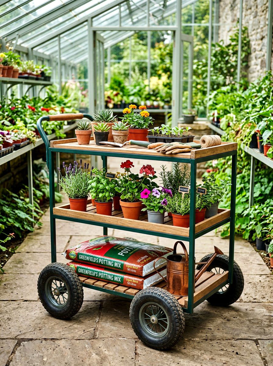 Mobile Garden Cart - 30 greenhouse potting area ideas