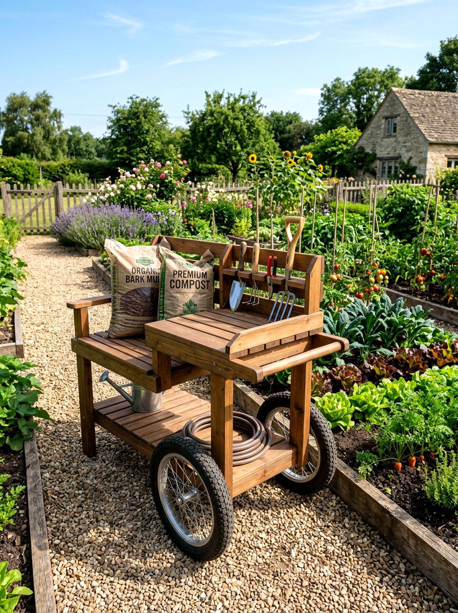 Mobile Garden Cart Bench - 30 garden workstation ideas