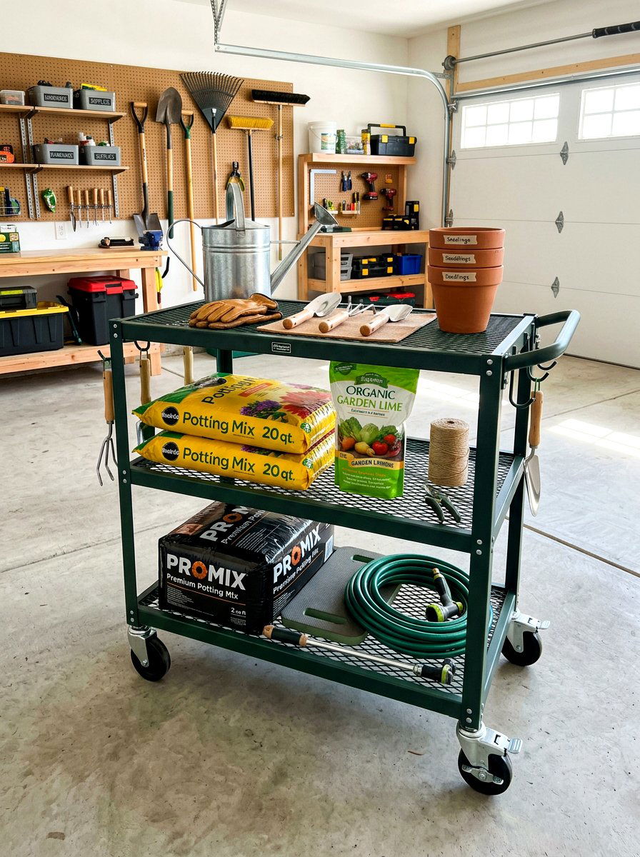 Mobile Garden Cart - 30 garage gardening station ideas
