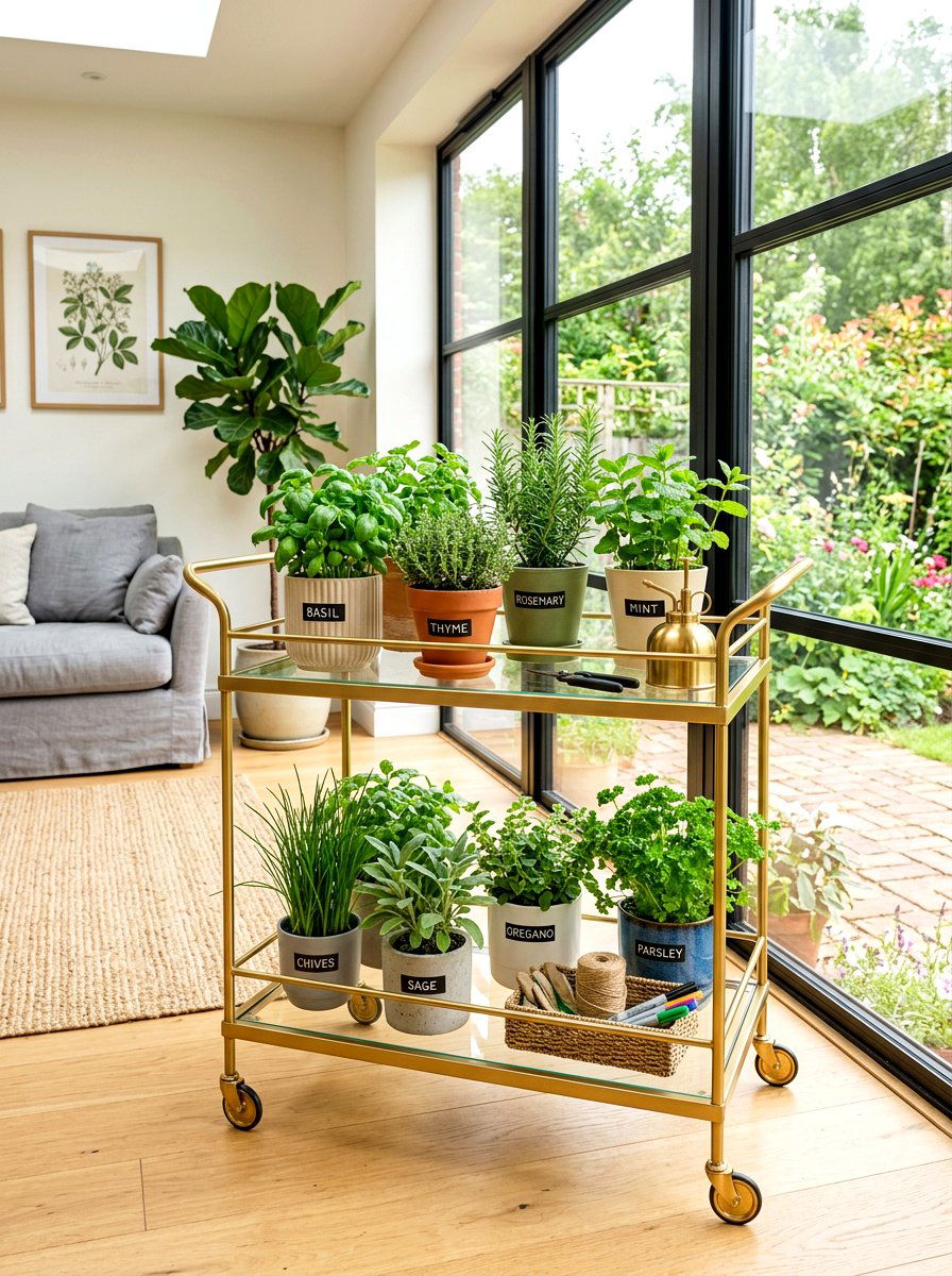 Mobile Herb Garden Cart - 30 modern herb garden ideas
