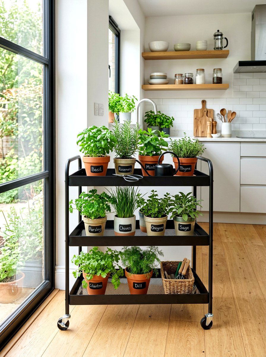 Mobile Herb Garden Trolley - 30 herb garden corner ideas