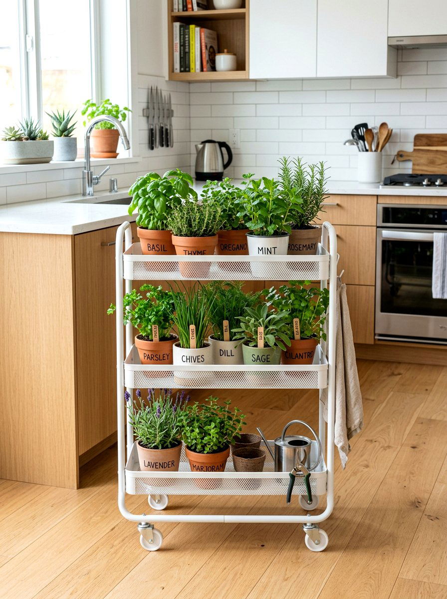 Mobile Kitchen Herb Cart - 30 herb garden bed ideas