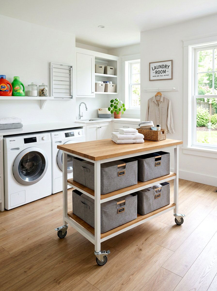 Mobile Laundry Folding Station - 30 laundry basket storage ideas
