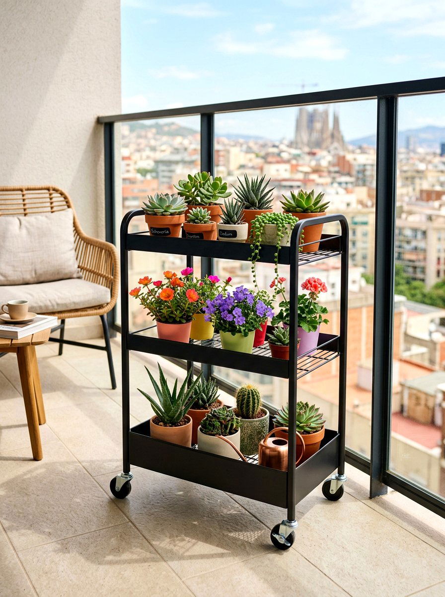 Mobile Plant Cart - 30 small space container garden ideas