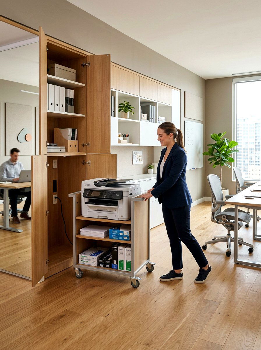 Mobile Printer Cart Inside Cabinet - 30 hidden printer cabinet ideas