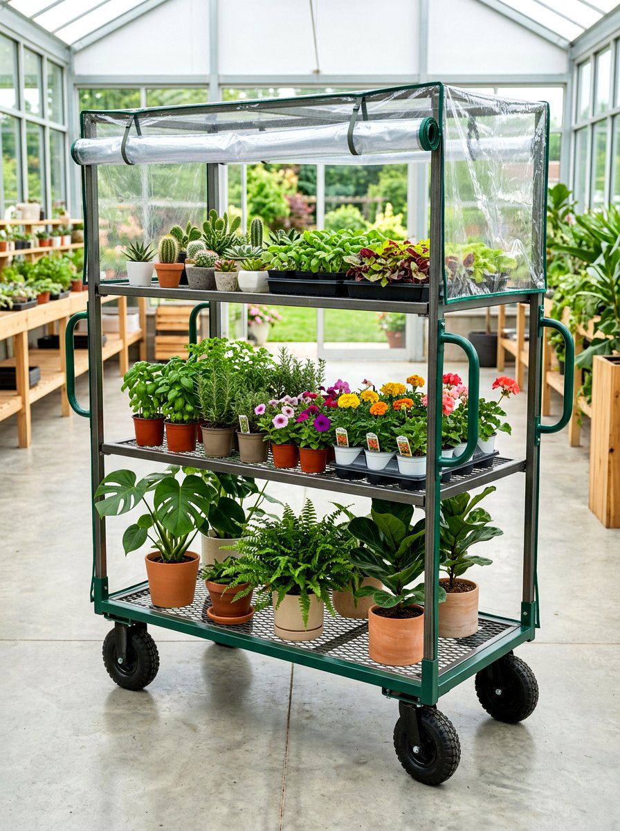 Mobile Rolling Cart - 30 greenhouse plant layout ideas
