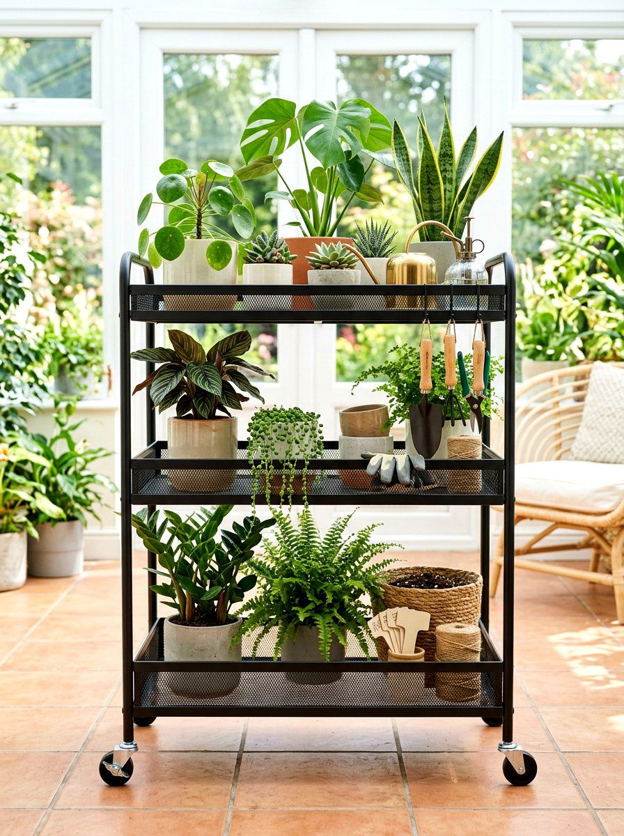 Mobile Rolling Plant Cart - 30 vertical garden shelf ideas