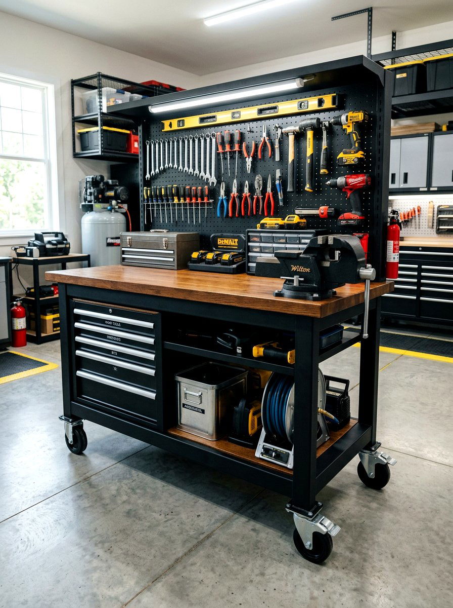 Mobile Work Bench - 30 garden tool organizer ideas
