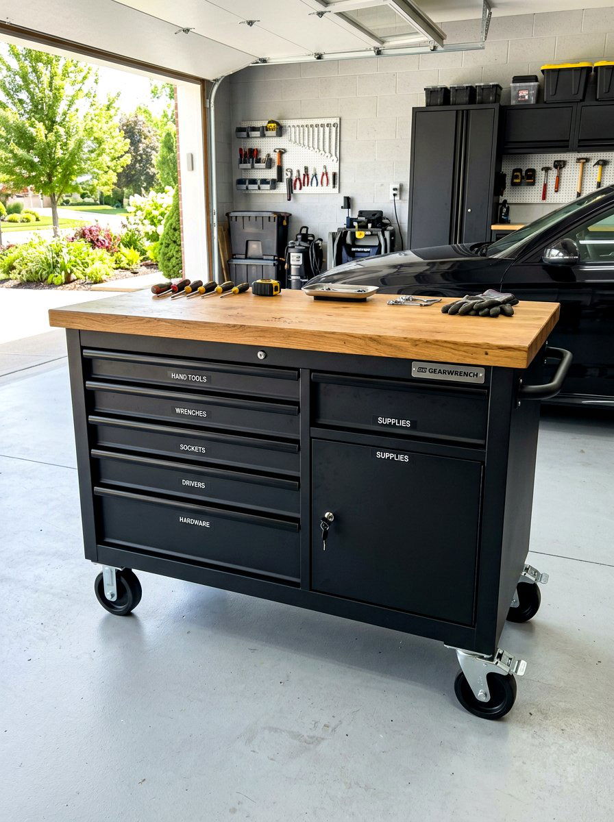 Mobile Workbench Cabinet - 30 garage tool storage ideas