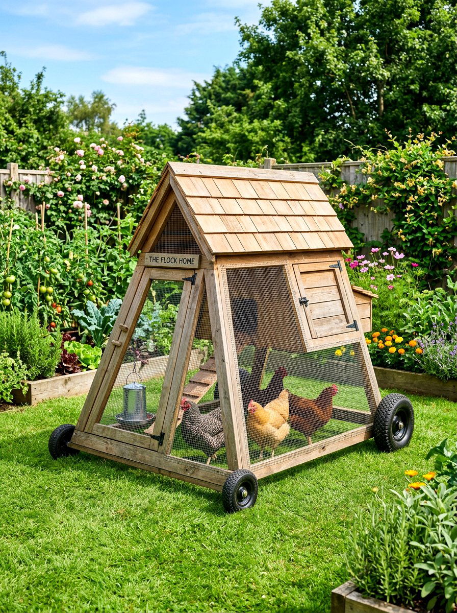 Mobile chicken tractor in garden - 30 backyard coop garden ideas
