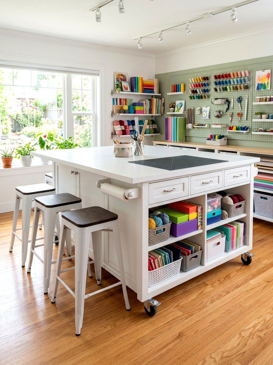 Mobile craft island table - 30 craft corner ideas