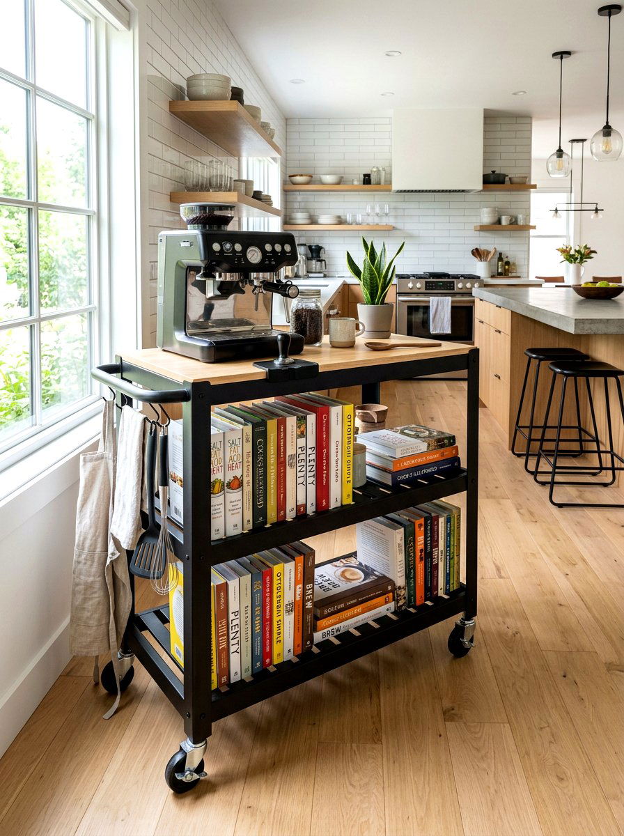 Mobile kitchen cart - 30 book shelf kitchen ideas