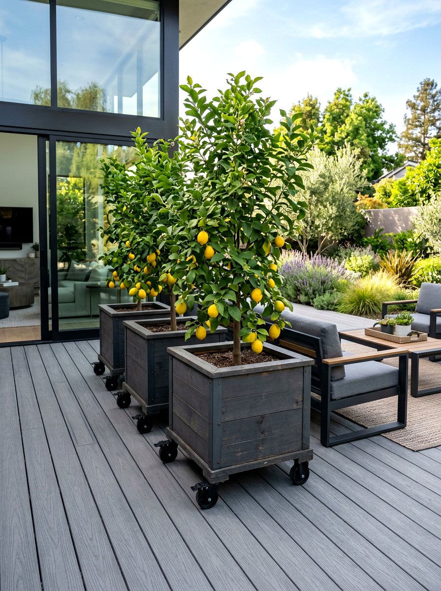 Mobile rolling deck planters - 30 deck planter ideas
