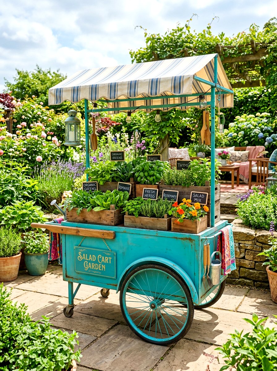 Mobile salad cart garden - 30 salad garden ideas