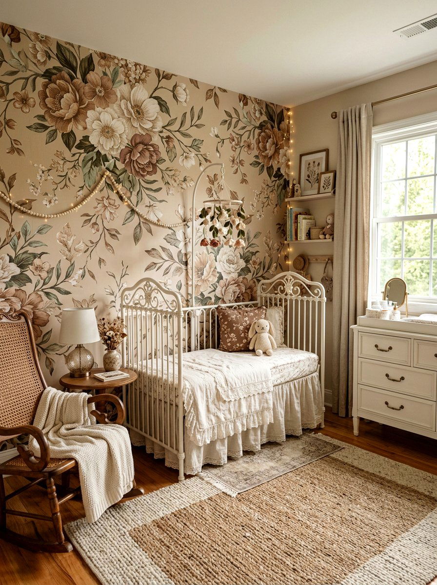 Mocha Floral Nursery Pattern - 30 mocha nursery ideas