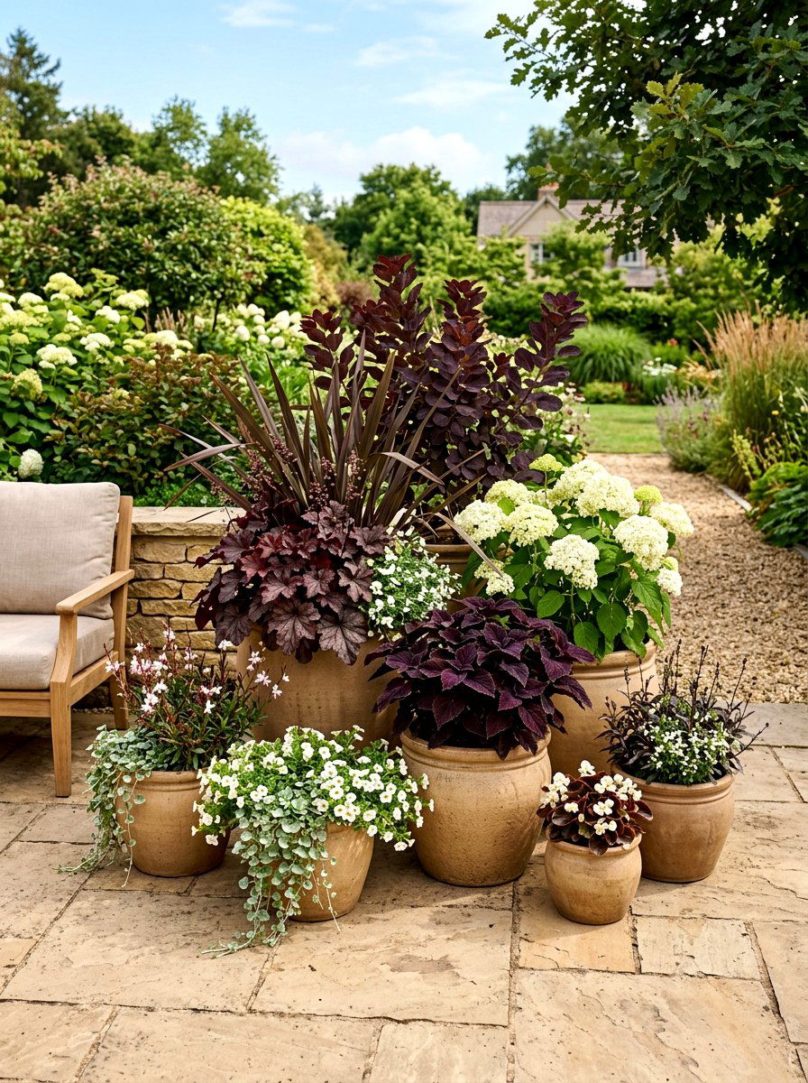 Mocha and chocolate brown container garden - 30 container garden color ideas