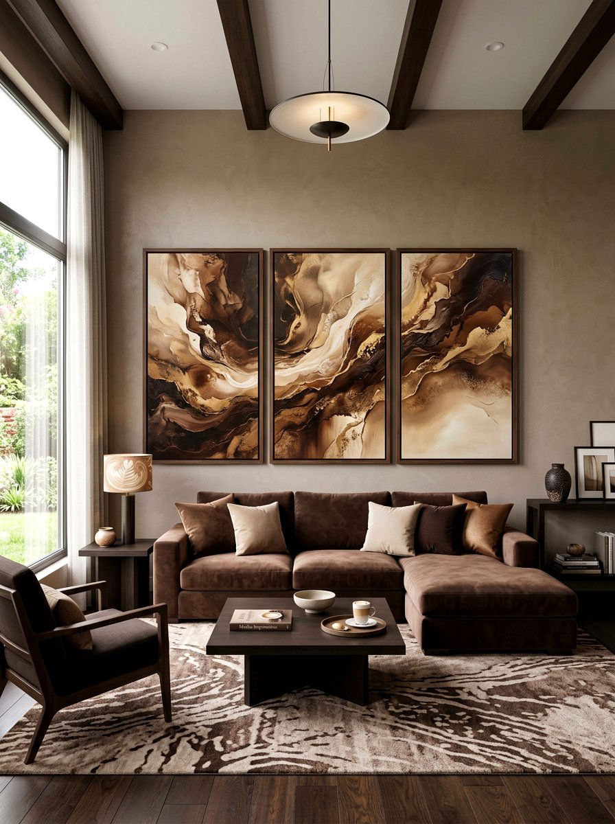 Mocha art living room - 30 monochrome mocha living room ideas